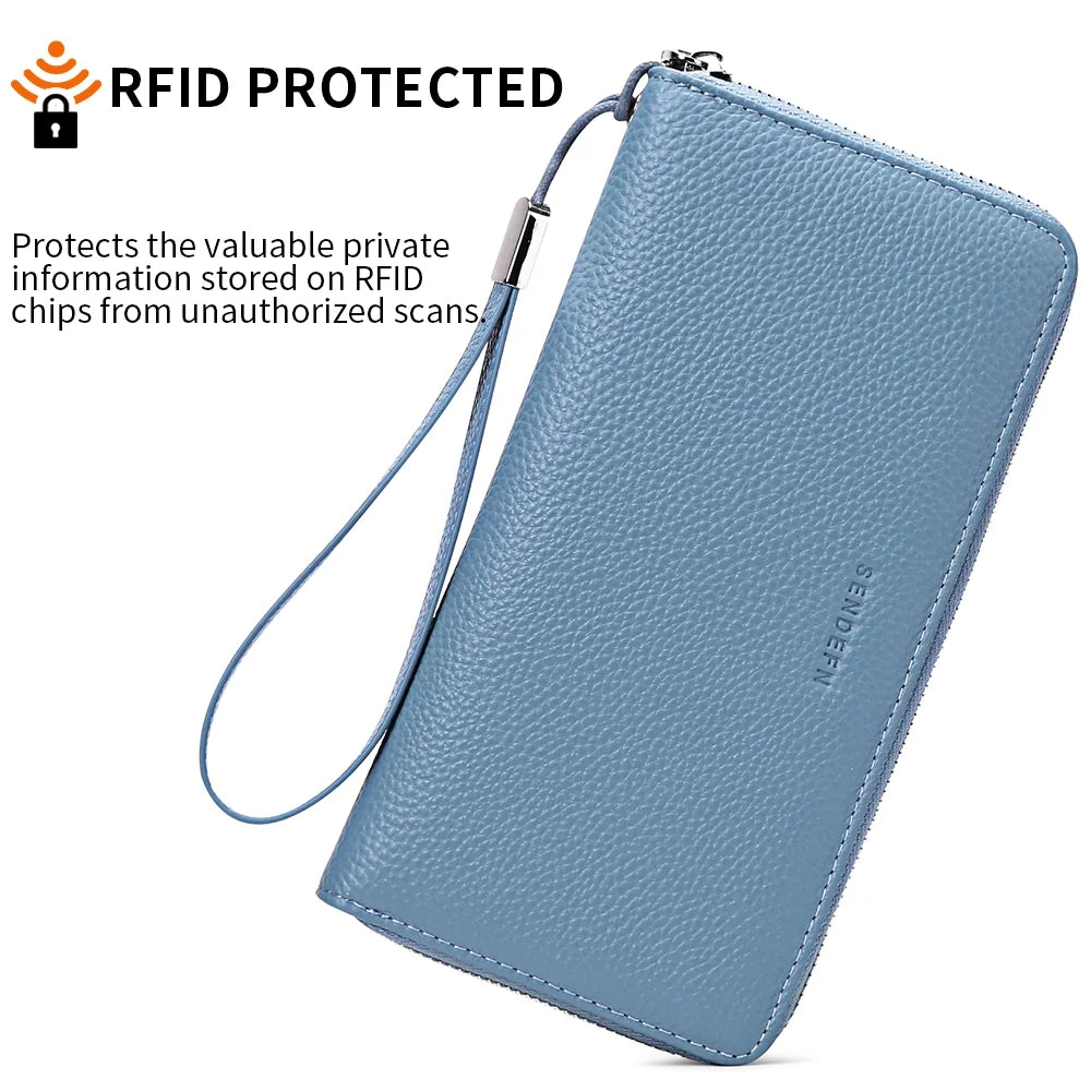 Women Leather Wallets RFID Blocking Zip around Credit Card Holder Phone Clutch