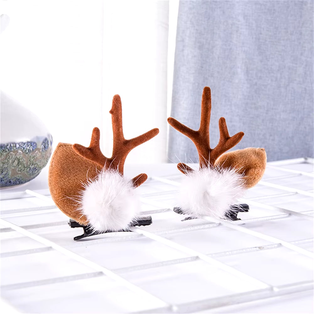 2Pcs Pack Cute Reindeer Ears Hair Clip Classic Christmas Festive Women Kids Barrettes Party Cosplay Hair Accessories for Girls