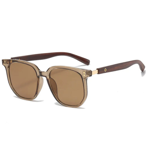 Vintage Square Frame Sunglasses for Women Men 2024 Trendy Retro Wood Grain Plastic Frame UV 400 Protection Eyepeice